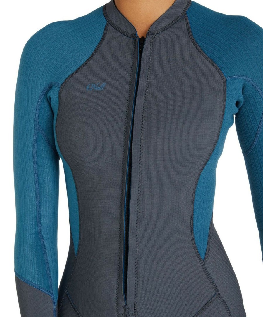 Surf * | New Threads O Neill Blueprint 2Mm Front Zip Ls Womens Springsuit Gv8-Graphite-Blue Haze